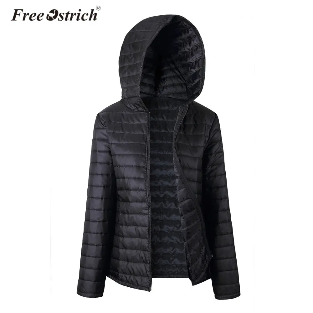 Free Ostrich Jacket Women Autumn Winter Hooded Warm Zipper 2018 Black Coats Long Sleeve Solid Parkas Coat L0530 1