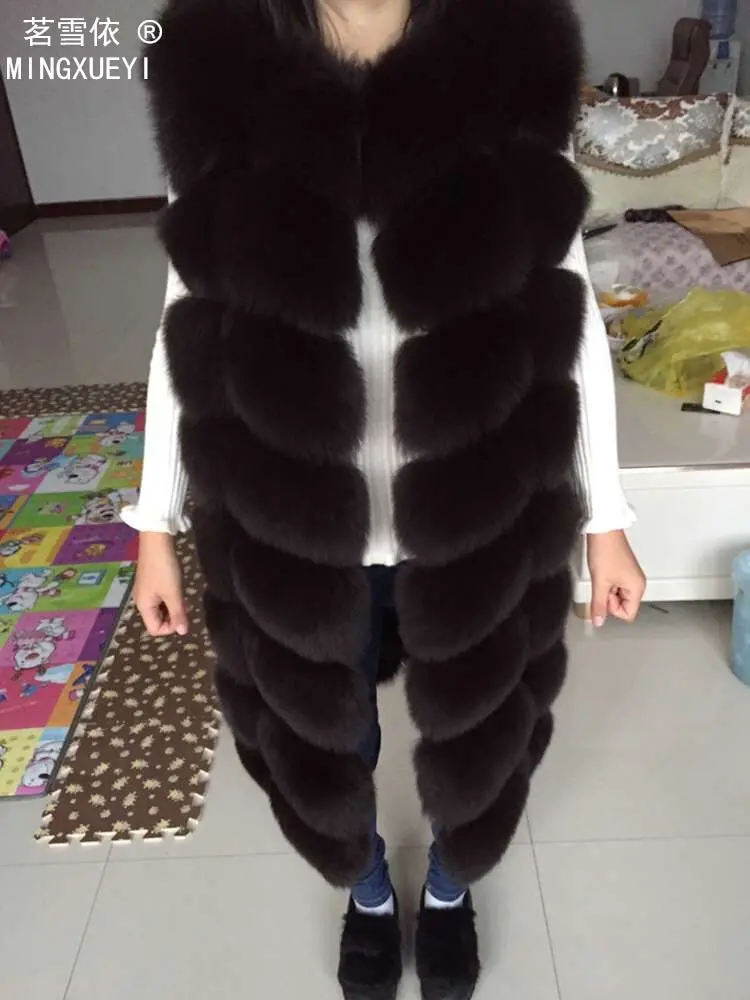 2018 Real Fox Fur Vest  Outerwear Fur Overcoat Long Design O-Neck Sweater Vest Waistcoat Women's 1