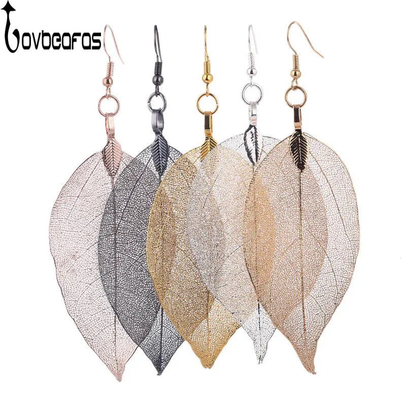 Lovbeafas 2018 Fashion Brincos Bohemian Long Earrings Unique Natural Real Leaf Big Boho Earrings For Women Fine Jewelry Gift 1