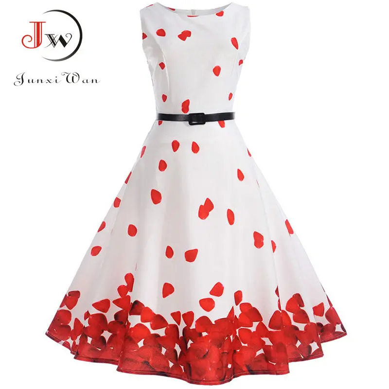 Women 50S 60S Retro Vintage Dress Summer Floral Print Rockabilly Swing Robe Femme Vestidos Sexy Party Audrey Dresses With Belt 1