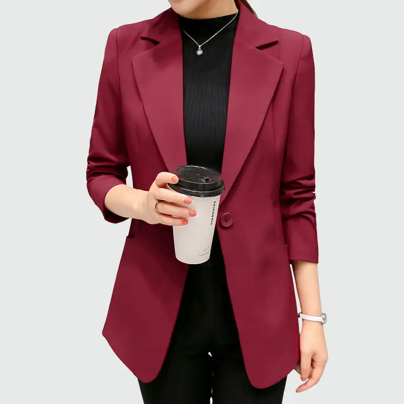 Wine Red Black Women Blazers And Jackets 2018 New Spring Autumn Fashion Single Button Blazer Femenino Ladies Blazer Female 1