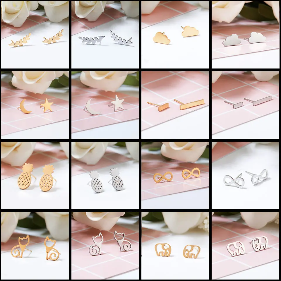 Golden And Silver Stainless Steel Minimalist Earrings For Women Trendy Stars Animal Cat Korean Stud Earrings Fashion Jewelry 1