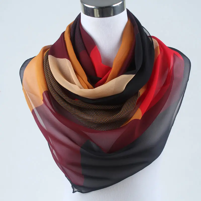 New Arrival 2018 Spring And Autumn Chiffon Women Scarf Polyester Geometric Pattern Design Long Soft Silk Shawl 004 1