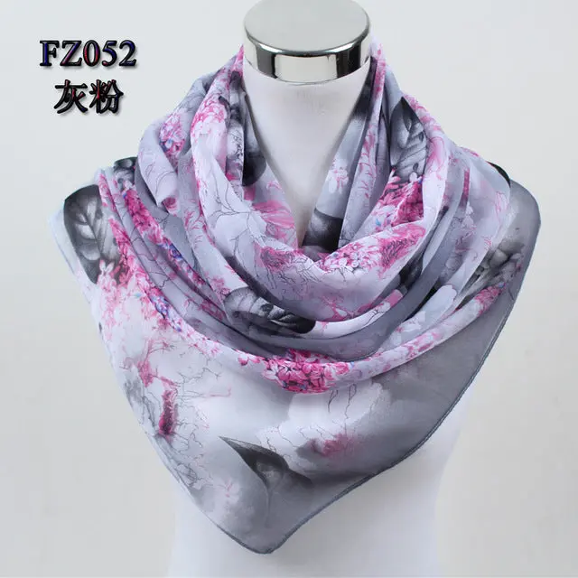 2018 New Women Chiffon Silk Scarfs Fashion Spring Square Polyester Scarves Print Flowers Shawl Summer Shawls And Hijabs 052 8