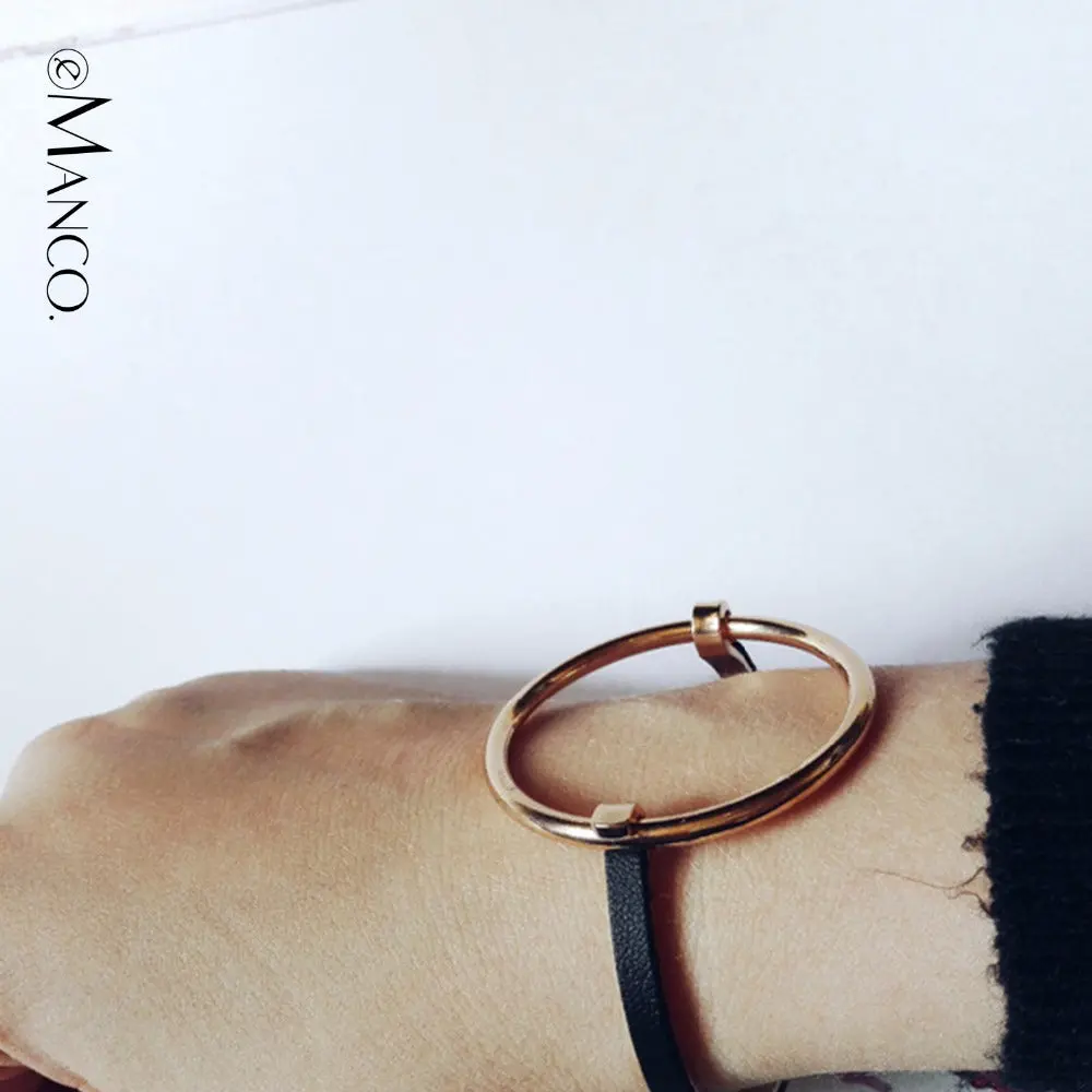 Emanco Minimalist Punk Round Bangle For Women Gold-Color Exaggerate Geometric Metal Skeleton Bracelets & Bangles Jewelry 1
