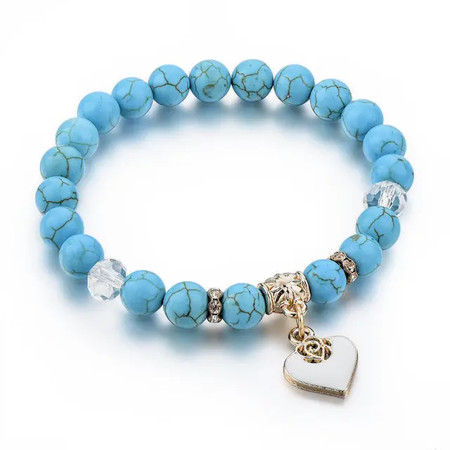 Chicvie Heart Charm Bracelets Bangles White Natural Stone Bracelet For Women Pulseiras Boho Jewelry Friendship Bangle Sbr150344 13