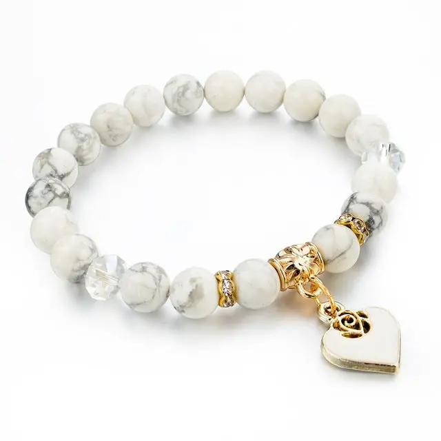 Chicvie Heart Charm Bracelets Bangles White Natural Stone Bracelet For Women Pulseiras Boho Jewelry Friendship Bangle Sbr150344 14