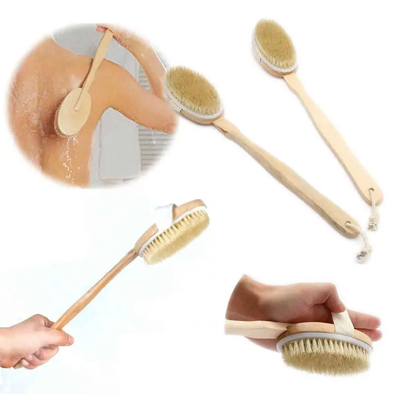 Natural Bristle Body Brush Long Handle Wooden Massage Brush Bath Body Scrubber Skin Cleaning Spa Shower Brush For Back 1