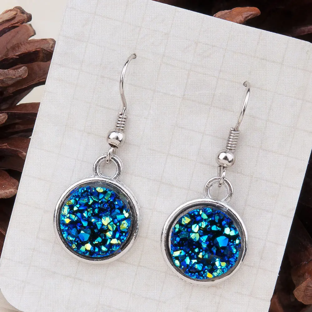 Doreenbeads Resin Drusy Drop Earrings Dull Silver Color Ab Color Round Handmade Chic Earrings Jewelry For Women 34 X 15Mm 1 Pair 1