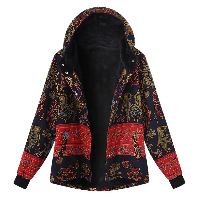 2018 Winter Celmia Vintage Women Hoodies Long Sleeve Buttons Down Jacket Boho Print Pockets Sweatshirt Coat Loose Fleece Outwear 1