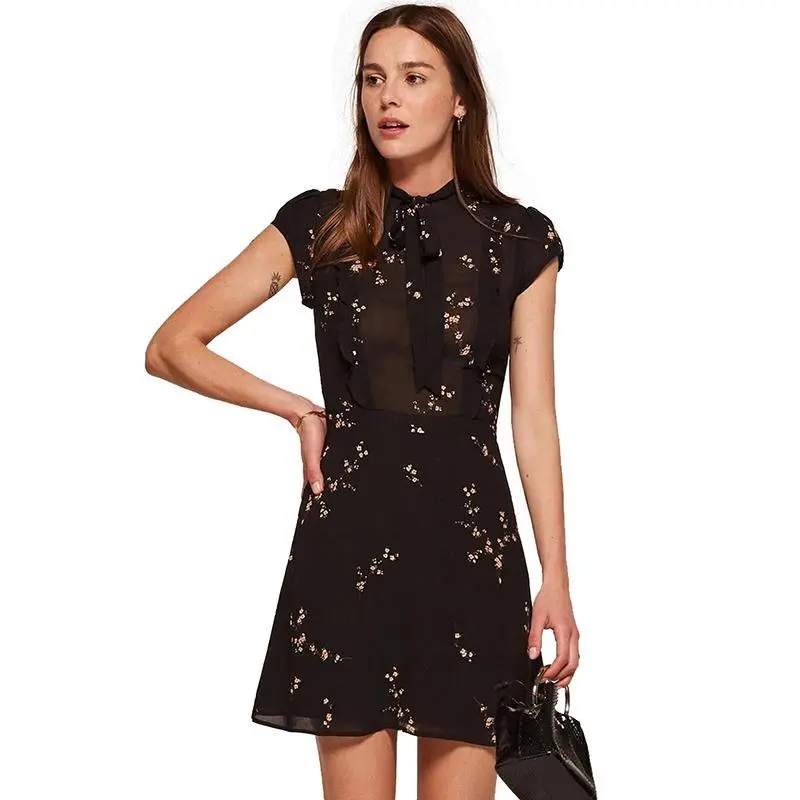 Women Dress Vintage A-Line Print Short Sleeve Mini Dress 1
