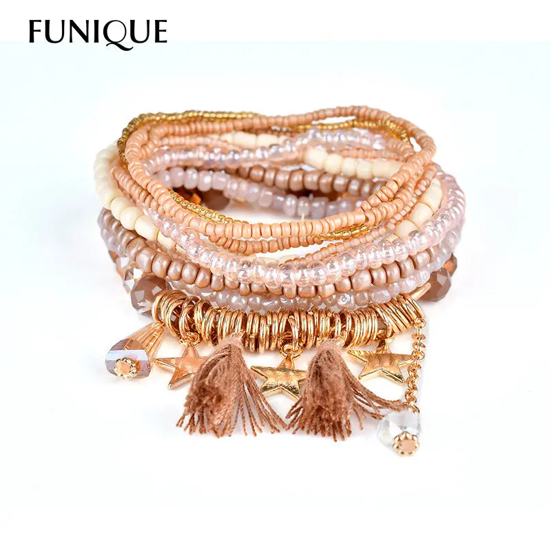 Funique Bohemian Style Star Charm Beads Bracelets For Women Boho Tassel Multilayer Simulated Pear Bracelet Jewelry Party Gift 1