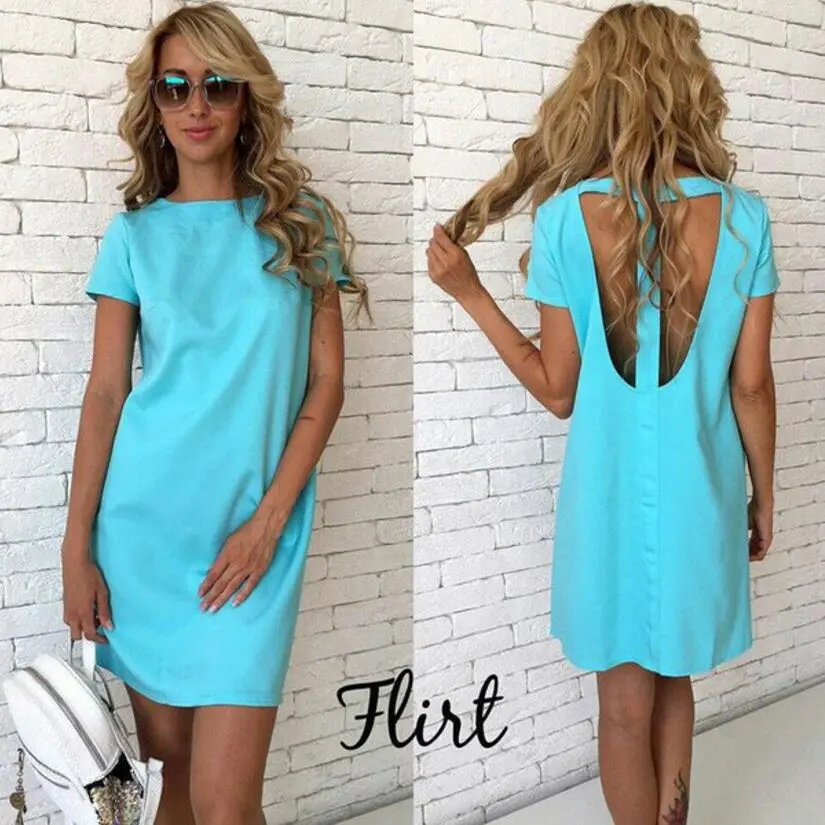 Women Summer Sexy Back Hollow Straight Dress 1
