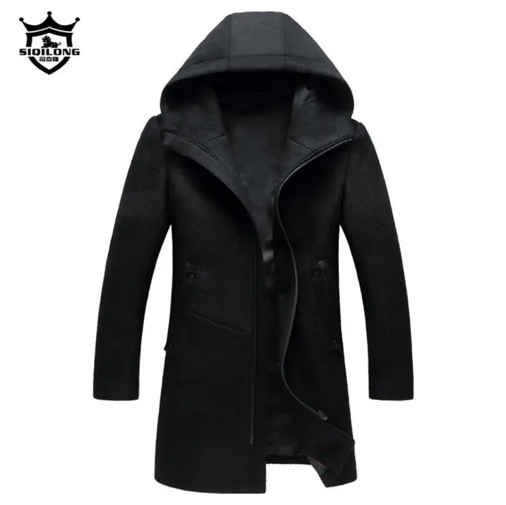 Autumn Winter British Style Men's Wool Coat New Design Zipper Long Trench Coat Brand Clothing Top Quality Hooded Woolen Coat Men 1