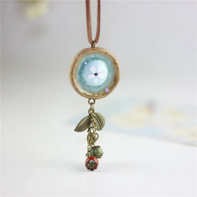 Miredo Jewelry Wholesale Simple Ceramic Necklaces Women's Coin Wood Collar Stone Boho  Necklace Pendant Free Shipping 1757 1