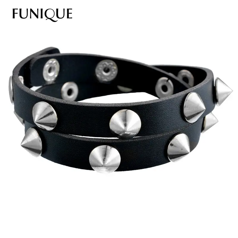 Gothic Punk Metal Cone Stud Spikes Rivet Leather Bracelet Wristband Cuff Bangle Cool Men Women Multilayer Bracelet 1