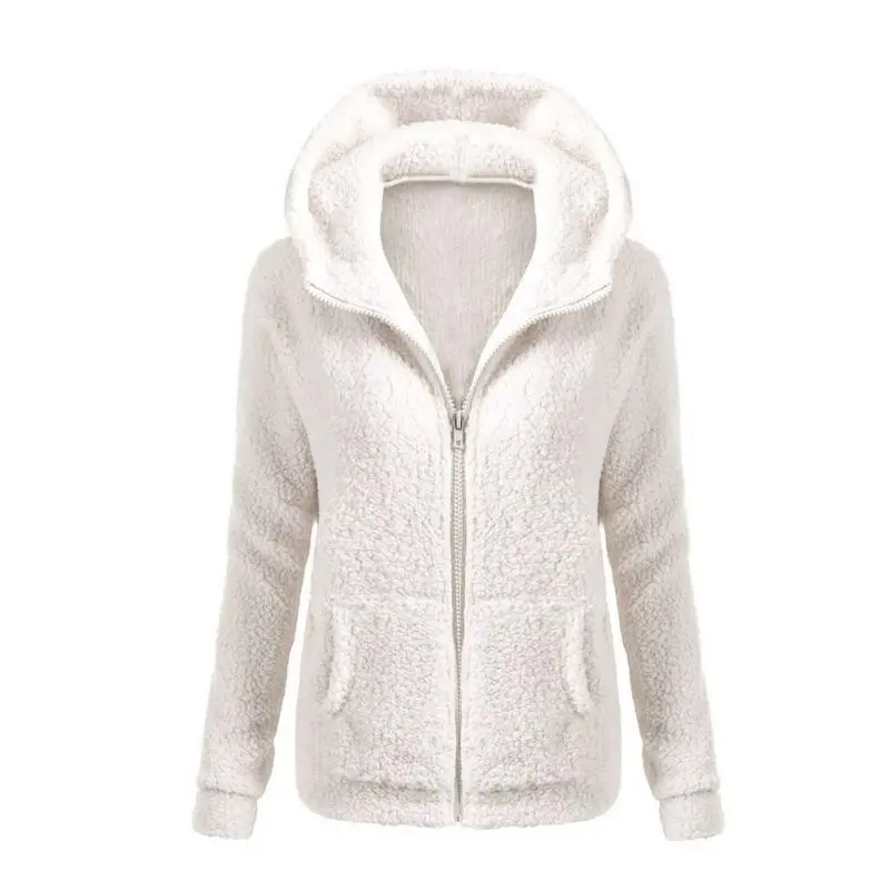Women Solid Coloor Coat Thicken Soft Fleece Winter Autumn Warm Jacket Hooded Zipper Overcoat Female Fashion Casual Outwear 1