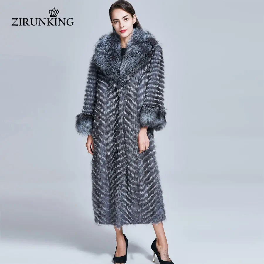 Zirunking Long Real Fur Coat Women Natural Silver Fox Fur Coats Female Fox Parkas Outwear Women Clothes Zc1728 1