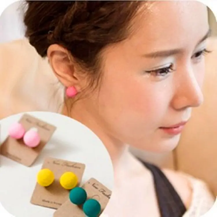 2016 Top Fashion Real Ball Trendy Brinco Earings Women Lady Charm Cute Chic Scrub Earrings Ear Studs Candy Colors 1