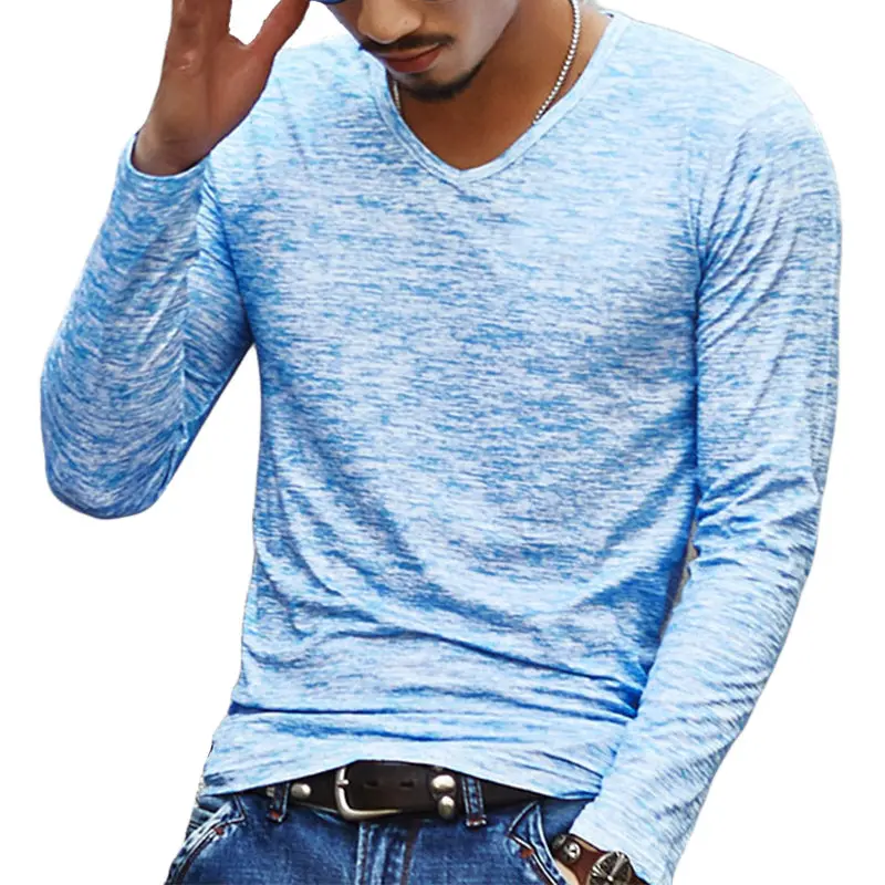 2018 New Trendy Summer Men T Shirt Casual Long Sleeve Slim Men's Basic Tops Tees Stretch T-Shirt Chemise Homme Brand Clothing 1