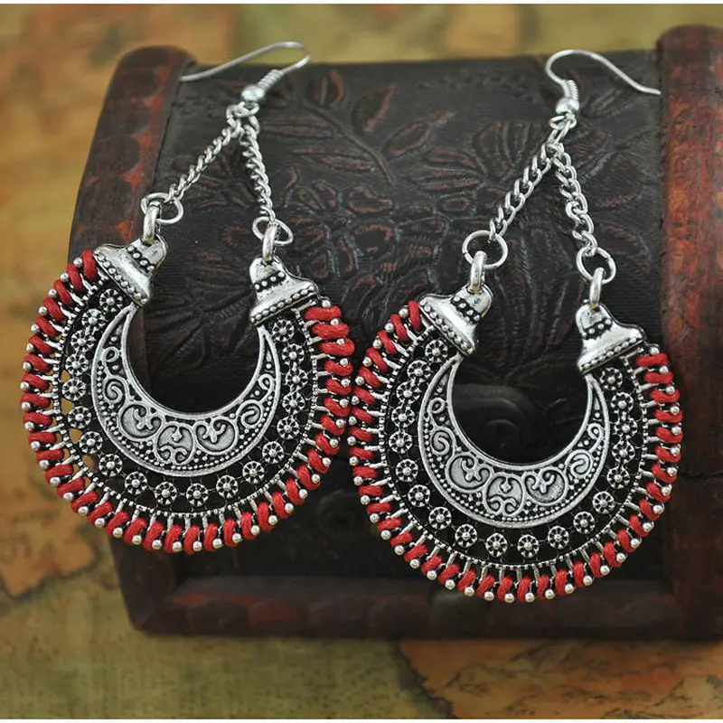 Lovbeafas 2018 Fashion Boho Drop Earrings For Women Jewelry Vintage Silver Long Earrings Bohemian Rope Wrap Earrings Bijoux 1