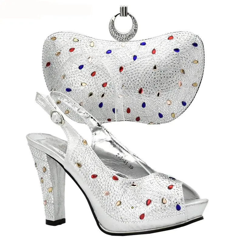 Latest Sliver Color Italian Ladies Shoes And Bags Matching Set 1