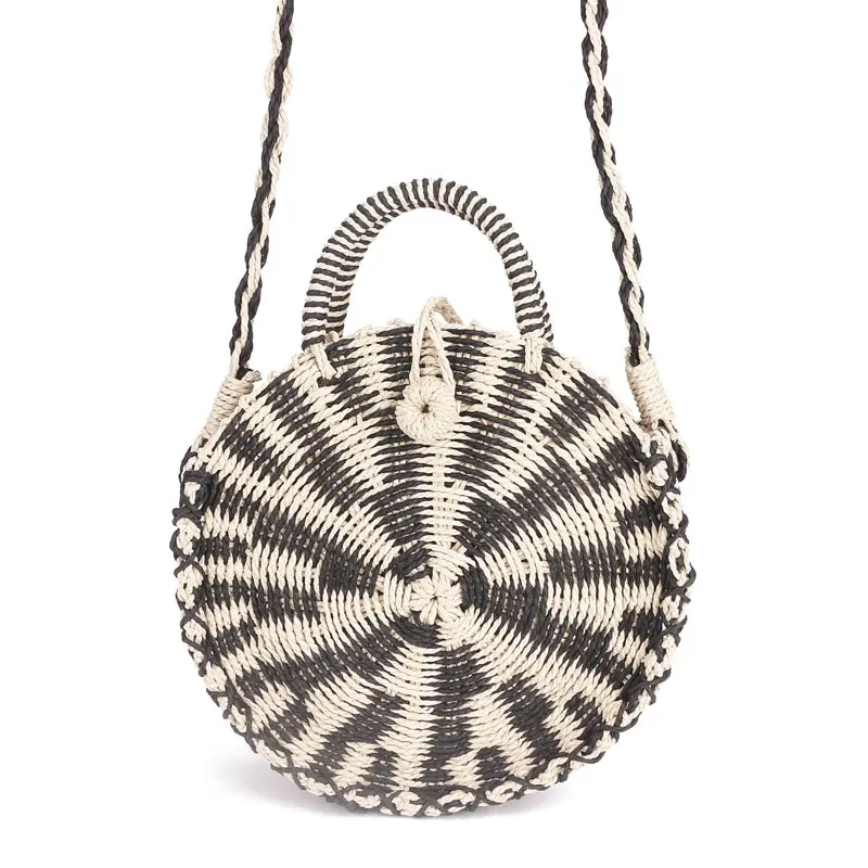 Chic Handmade Rattan Woven Round Handbag Vintage Retro Straw Knitted Messenger Bag Lady Handbag Summer Beach Tote Circle Bag 1