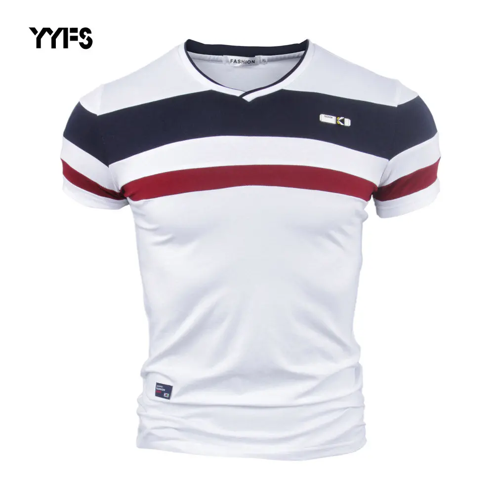 Yyfs Men Short Sleeve T Shirts For Man 2018 New Summer 100% Pure Cotton Vintage Patchwork Tees V Neck Cotton Tshirt Homme M-4Xl 1