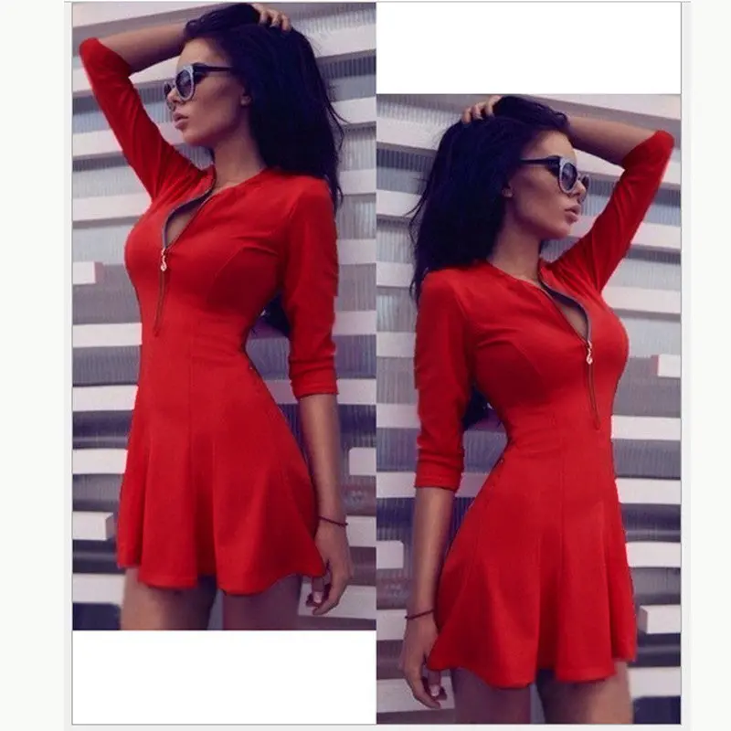 2018 New Spring Summer Women Sexy Straight Dresses Back Zipper Bodycon Dress Casual V-Neck 3/4 Sleeve Sheath Pack Hip Vestidos 1