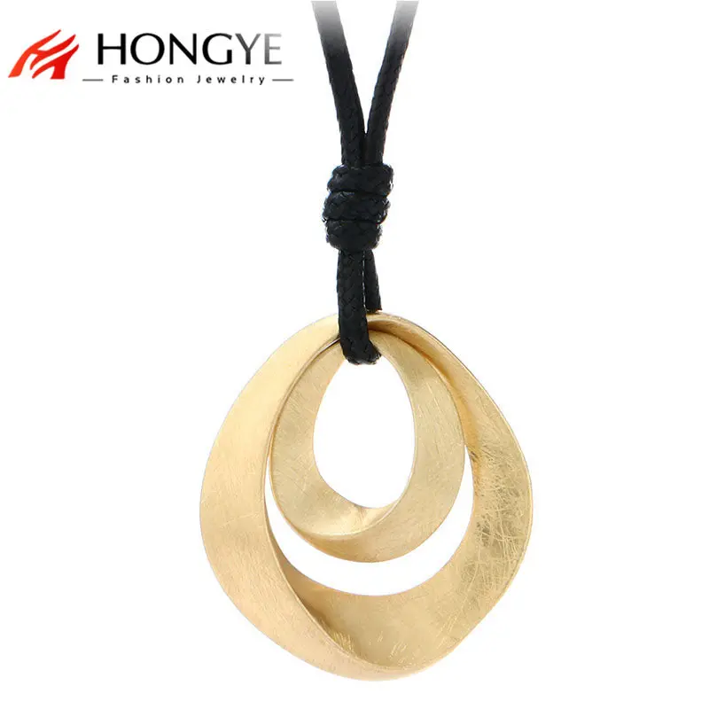 New Simple Luxury Jewelry Black Leather Long Necklace Women Alloy Wire Drawing Double Water Drop Pendant Necklace Friend Bijoux 1