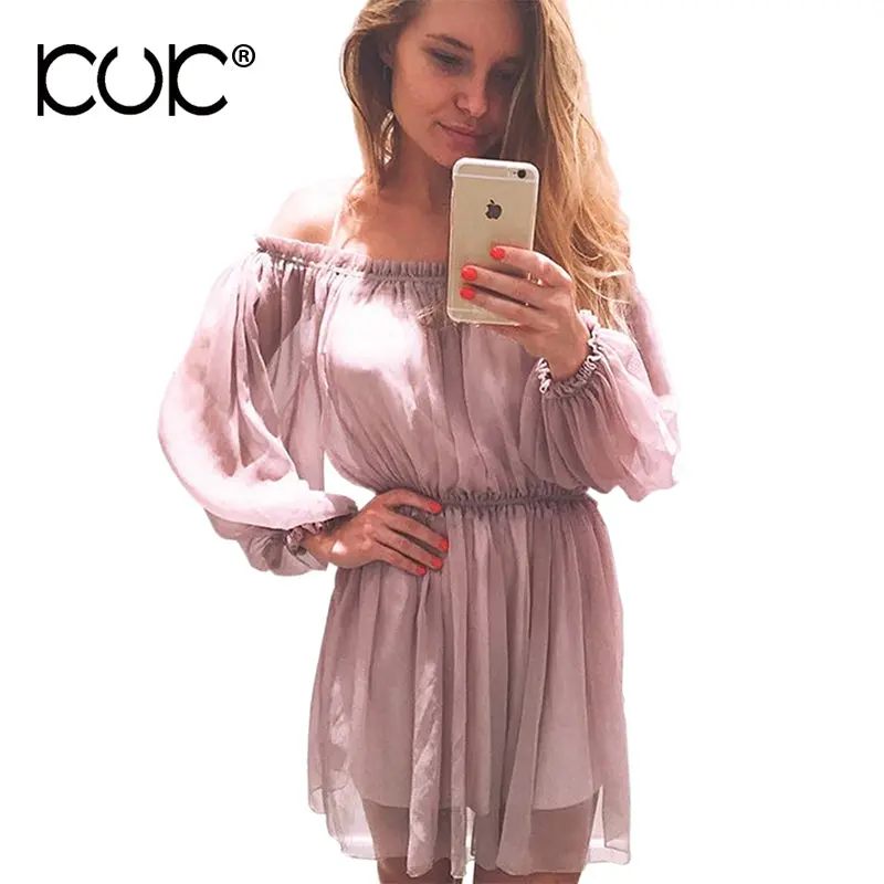 Kuk Off Shoulder Dress Chiffon Women Boho Clothing Hippie Chic Party Evening Vestidos Pink Dress Summer Beach Tunic Femme A346 1