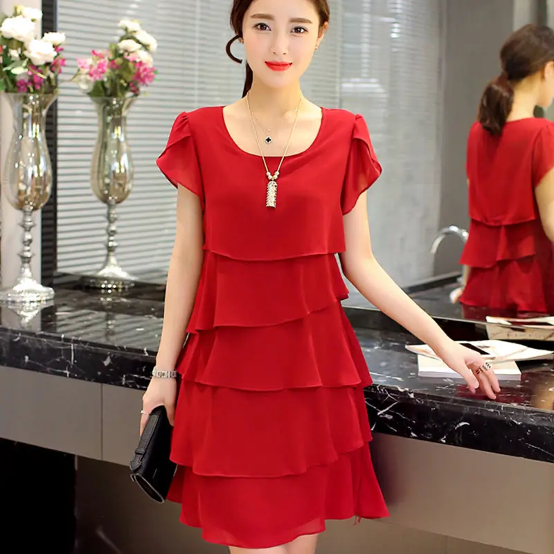 Summer Chiffon Dress The New Fashion Women Plus Size 5Xl Loose Cascading Ruffle Red Dresses Causal Ladies Elegant Party Cocktail 1