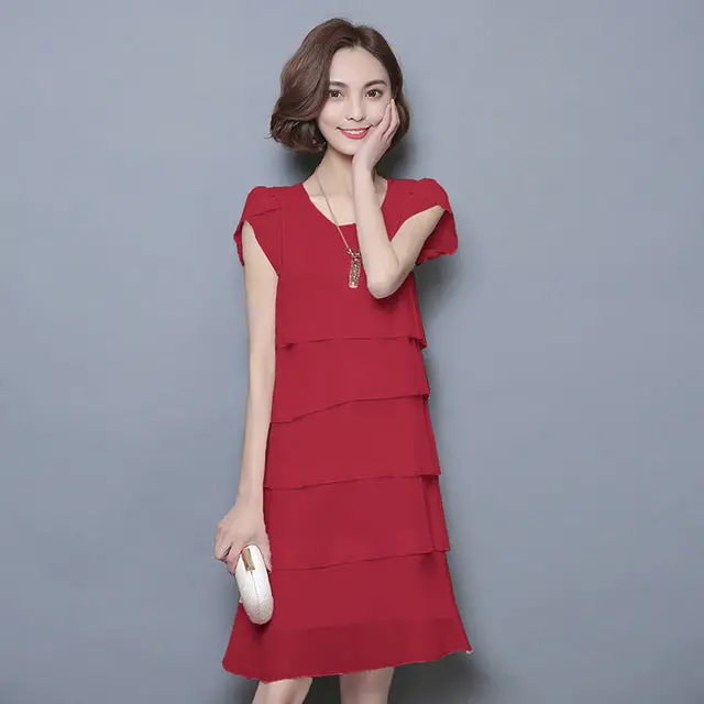 Summer Chiffon Dress The New Fashion Women Plus Size 5Xl Loose Cascading Ruffle Red Dresses Causal Ladies Elegant Party Cocktail 4