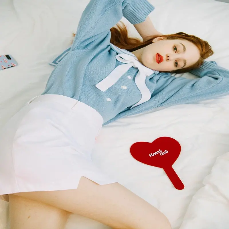 2018 Spring New Arrival Vintage Kawaii Cute Lovely Korea Heart Club Letters Embroidery Sailor Collar Cardigans Sweater Fashion 1