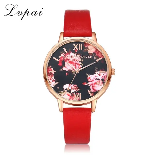 Lvpai Brand Women Bracelet Watch Fashion Rose Gold Flowers Leather Simple Women Dress Watches Luxury Business Gift Clock Watch 16