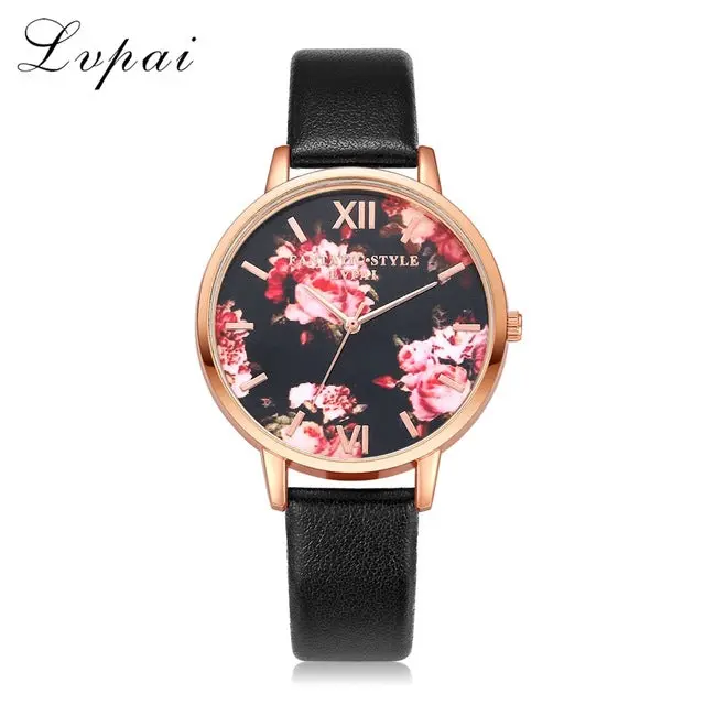 Lvpai Brand Women Bracelet Watch Fashion Rose Gold Flowers Leather Simple Women Dress Watches Luxury Business Gift Clock Watch 17