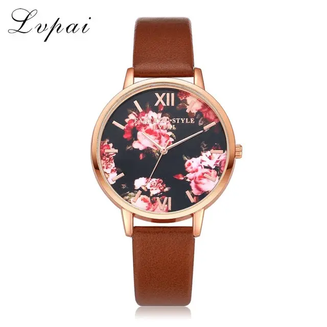 Lvpai Brand Women Bracelet Watch Fashion Rose Gold Flowers Leather Simple Women Dress Watches Luxury Business Gift Clock Watch 14