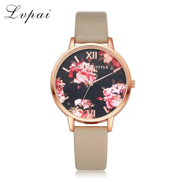 Lvpai Brand Women Bracelet Watch Fashion Rose Gold Flowers Leather Simple Women Dress Watches Luxury Business Gift Clock Watch 11