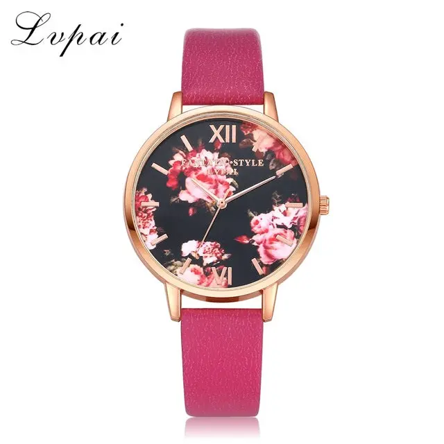 Lvpai Brand Women Bracelet Watch Fashion Rose Gold Flowers Leather Simple Women Dress Watches Luxury Business Gift Clock Watch 12