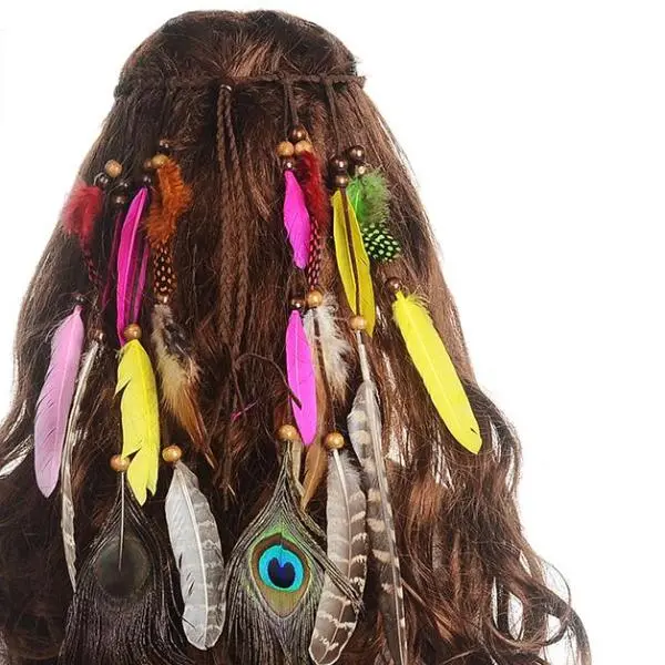 M Mism Girls Fashion Boho Colorful Feather Headband Festival Hippie Hair Band Accessories For Women Styling Peacock Headdress 1