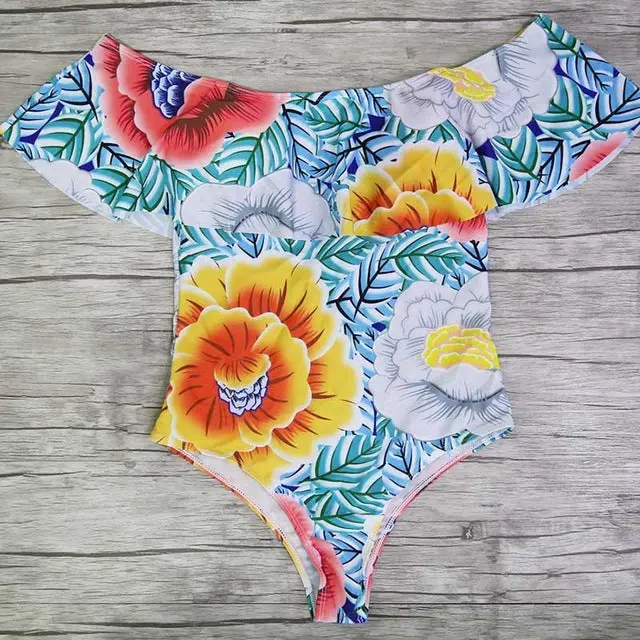 2017 New Sexy Off The Shoulder Solid Swimwear Women One Piece Swimsuit Female Bathing Suit Ruffle Monokini Swim Wear Xl 7
