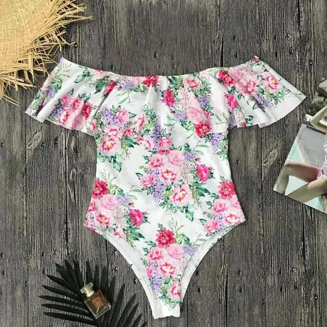 2017 New Sexy Off The Shoulder Solid Swimwear Women One Piece Swimsuit Female Bathing Suit Ruffle Monokini Swim Wear Xl 9