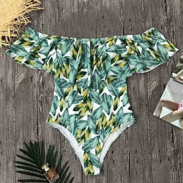 2017 New Sexy Off The Shoulder Solid Swimwear Women One Piece Swimsuit Female Bathing Suit Ruffle Monokini Swim Wear Xl 16