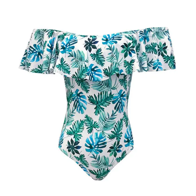 2017 New Sexy Off The Shoulder Solid Swimwear Women One Piece Swimsuit Female Bathing Suit Ruffle Monokini Swim Wear Xl 11