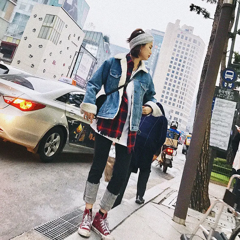 2018 New Korean Lamb Coat Cowgirl Bf Short Paragraph Cotton Plus Velvet Shirt 1