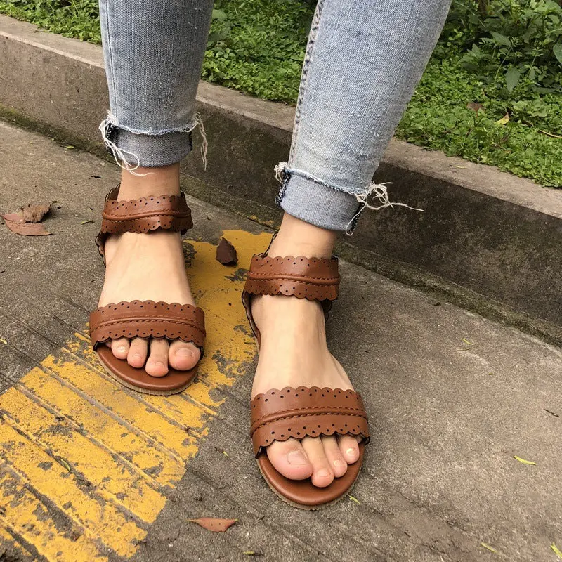 Womens Summer Sandals Flat Ankle Strap Casual Shoes Back Zipper Zip-Up Fashion Footwear  Ab17-1 1
