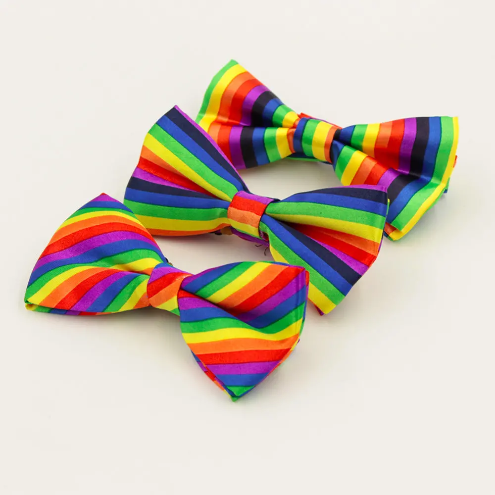 Fashion Colorful Rainbow Striped Bowties For Groom Men Women Wedding Party Leisure Gravatas Cravat Bowtie Tuxedo Bow Ties 1