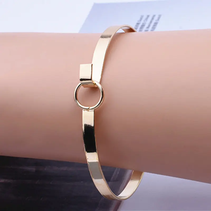 New Fashion Accessories Jewelry Simple Metal Round Bangles Minimalist Design Aperture Bangle Bracelet For Women Lovers' Gift 1