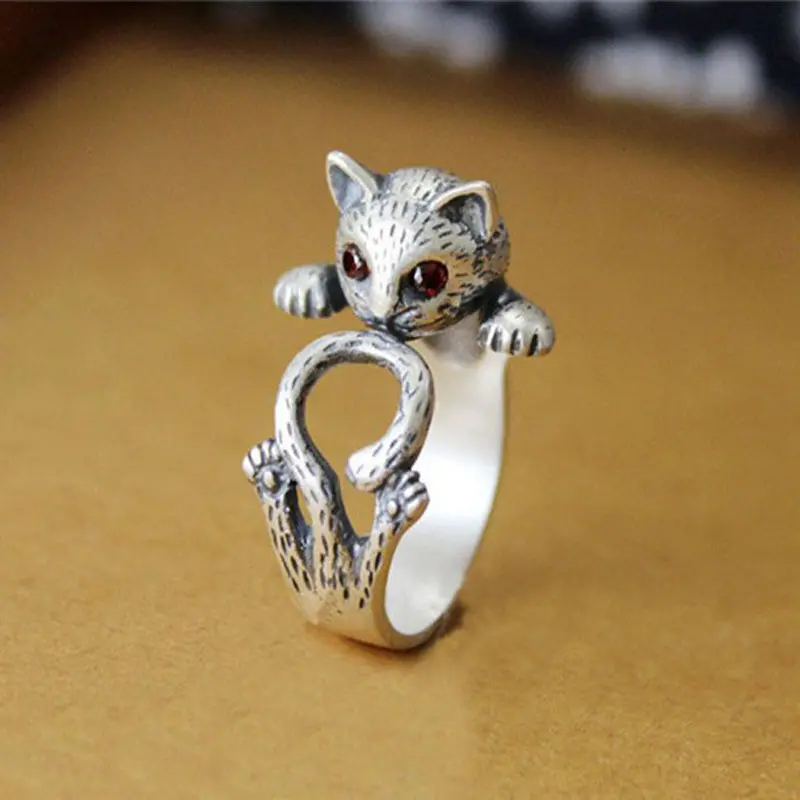 Smjel Hippie Vintage Cat Kitty Ring Female Men Jewelry Chic Knuckle Animal Rings For Women Anillos Mujer Pet Lover Gift R337 1