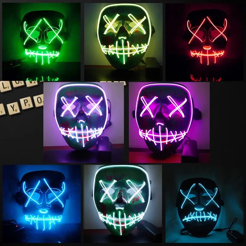 Led Light Mask Up Funny Mask From The Purge Election Year Great For Festival Cosplay Halloween Costume 2018 New Year Cosplay 1